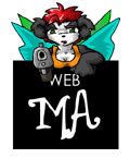 a panda girl with a gun sitting next to the WEB MA rating symbol